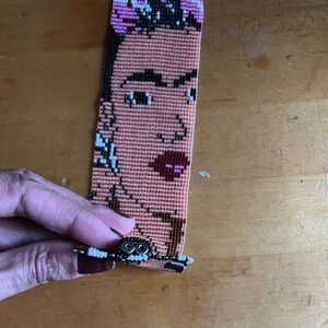 FRIDA KAHLO Crystal Glass Bead Double Magnet Clasp Cuff Bracelet-Pink Handmade